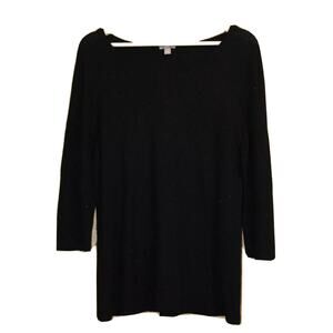 J. JILL M Embellished Sparkle Long Sleeve Sweater Top Black Shimmer Wool Blend